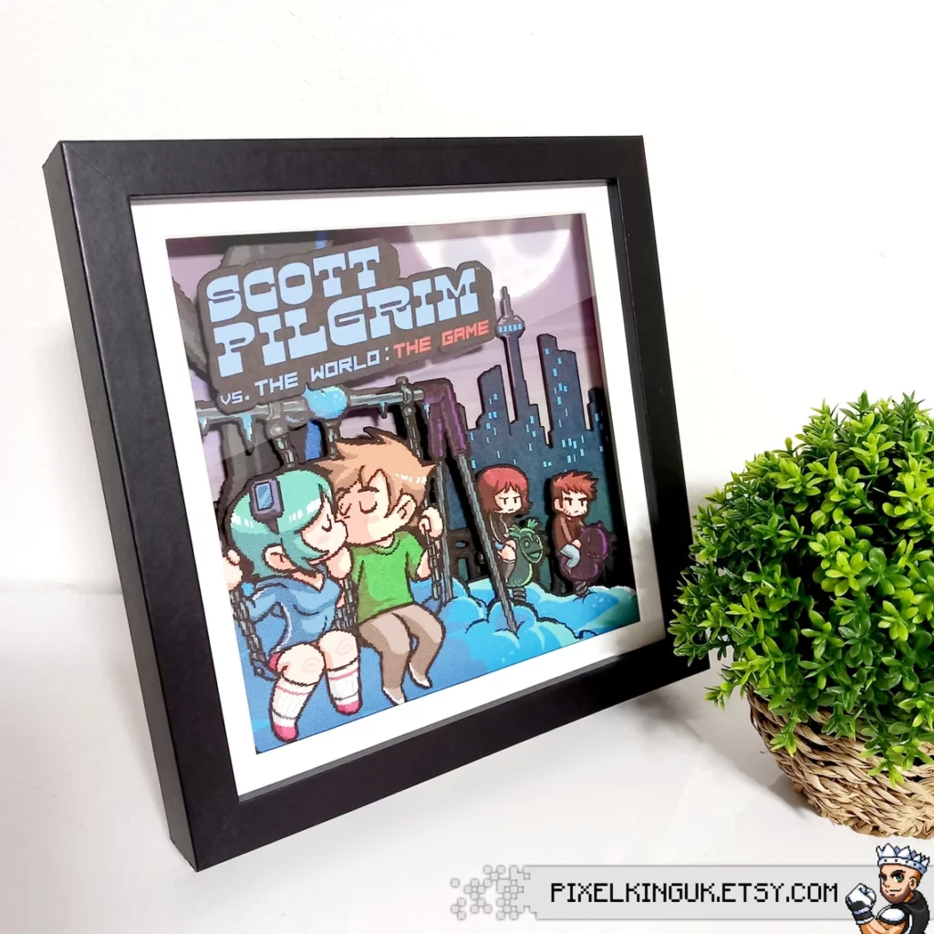 scott pilgrim pixel art shadow box with black frame