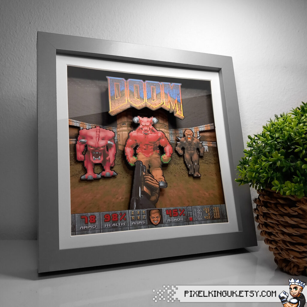 Doom gaming art decor in a grey frame